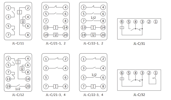 JL-C/11反時(shí)限電流繼電器內(nèi)部接線(xiàn)及外引接線(xiàn)圖（正視圖）