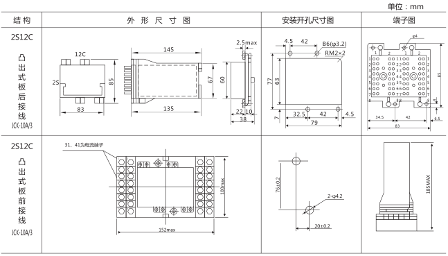 DZB-555中間繼電器外形及安裝尺寸圖片