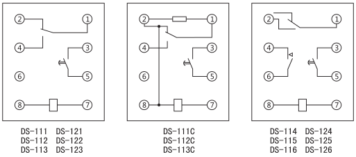 DS-116時間繼電器內(nèi)部接線及外引接線圖(背視圖)圖片