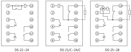 DS-22C時(shí)間繼電器內(nèi)部接線及外引接線圖(正視圖)