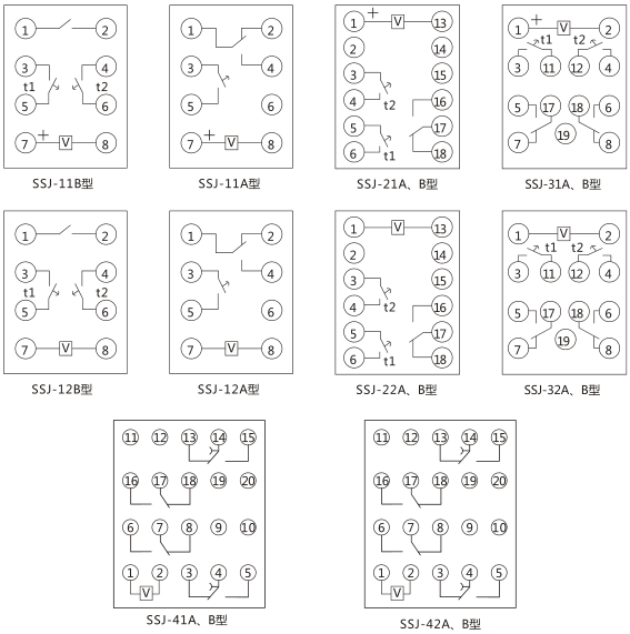 SSJ-42A靜態(tài)時(shí)間繼電器內(nèi)部接線及外引接線圖(正視圖)圖片