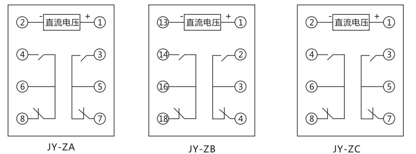 JY-ZA直流高低值電壓繼電器內部接線及外引接線圖