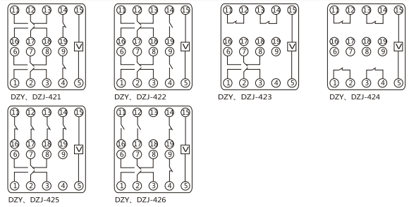 DZY（J)-413導(dǎo)軌式中間繼電器內(nèi)部端子外引接線圖(正視)